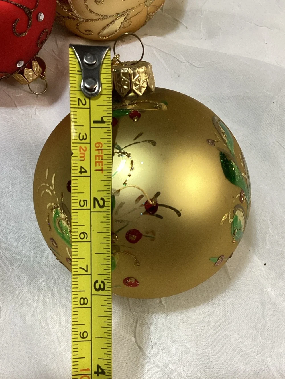 Demdaco Red & Gold Decorative Holiday Christmas Glass Ornament Set x3 Balls